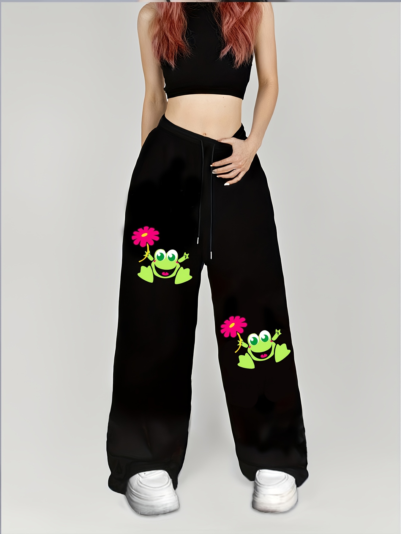 frog print wide leg pants casual season polyester 100 woven