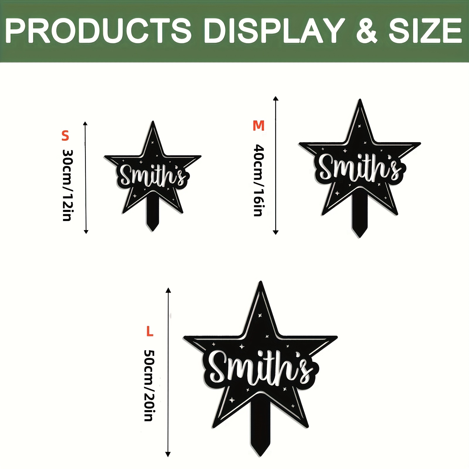 TEMU 1 Customizable Personalized Metal Christmas Tree Star Topper - Custom Family Name/letters, Elegant Black Ornament, Suitable For Indoor Holiday,