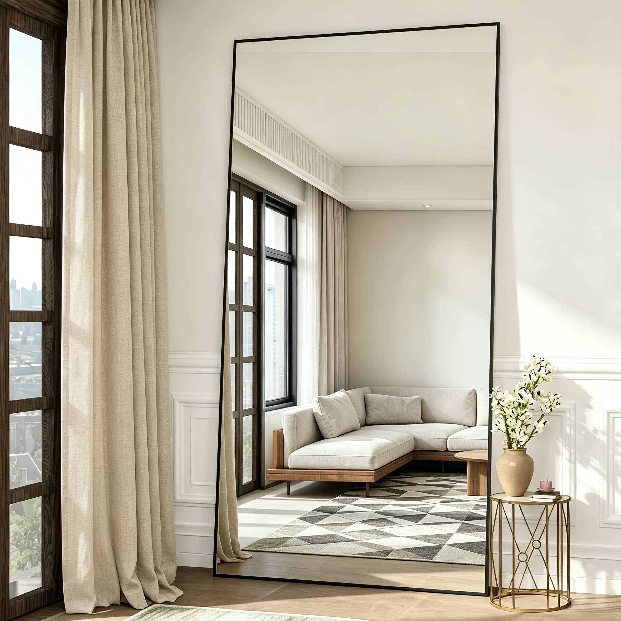 76 X 171cm Full-length Mirror Decorative Rectangular Full-length Wall Mirror With A Metal Frame And Beveled Edges, Ideal For And Living Rooms; Black