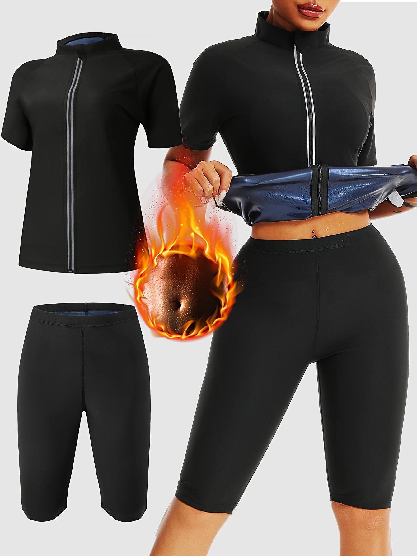 women's sauna suit set sweat enhancing neoprene workout - Temu