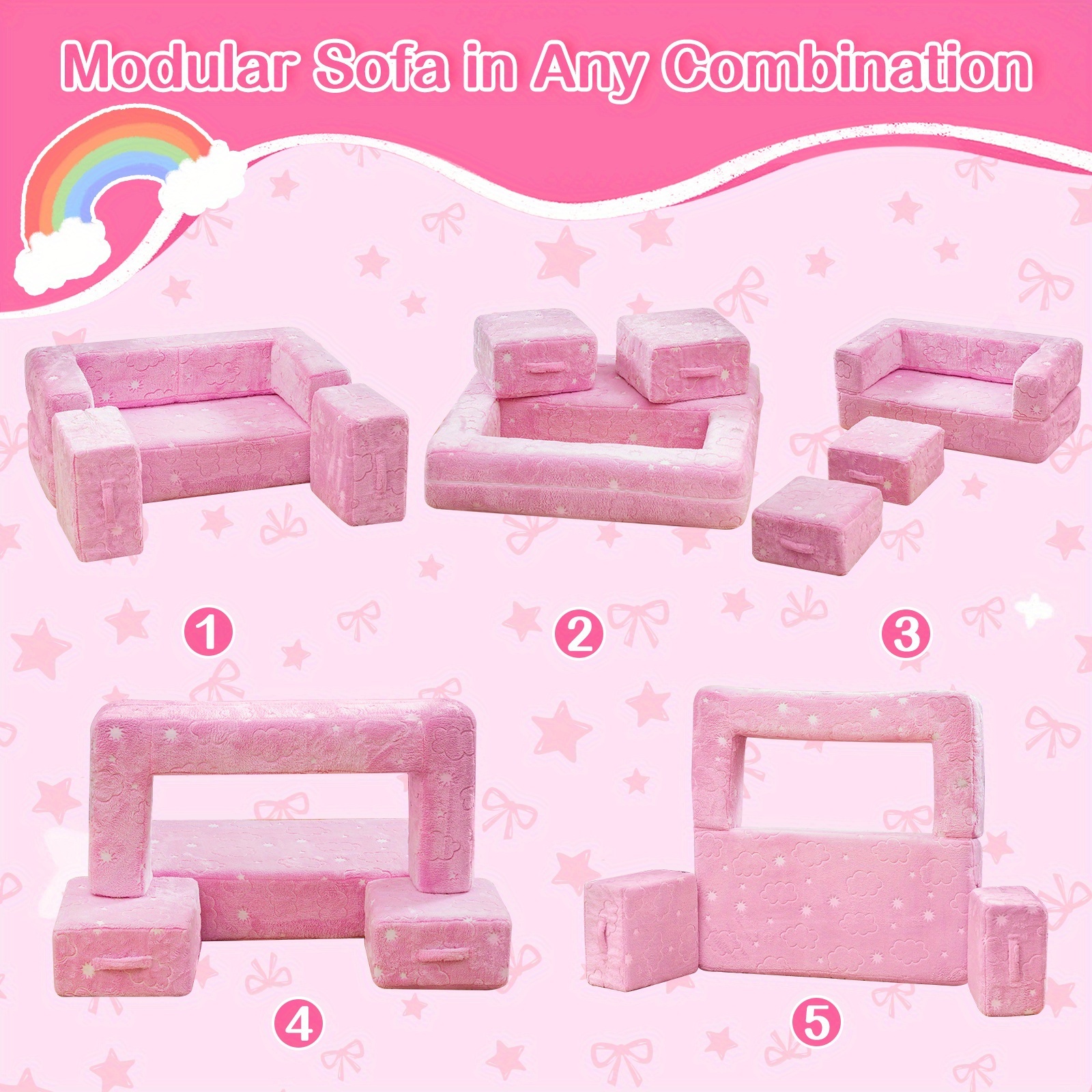 Modular Sofa with Glow-in-the-Dark Foam Cushions & Removable Cover - Soft, Comfortable, Easy-Clean Design, No Assembly Required, Perfect for Home, Playroom, or Living Room Decor, Modular Furniture | Modern Sofa Design | Durable Foam Cushions