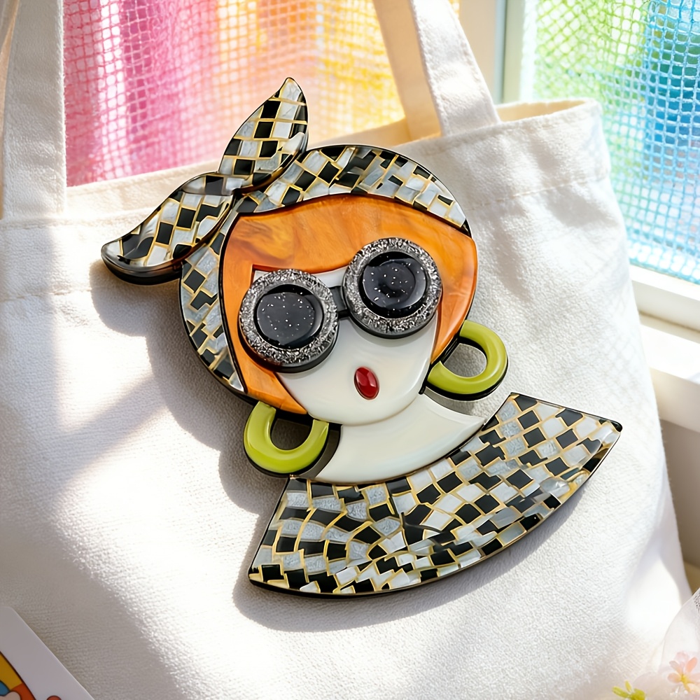 2d Flat, 2d Flat 1pc Handmade Acrylic With Earrings Brooch, 2d Flat Suitable For Men And Women., 2d Flat