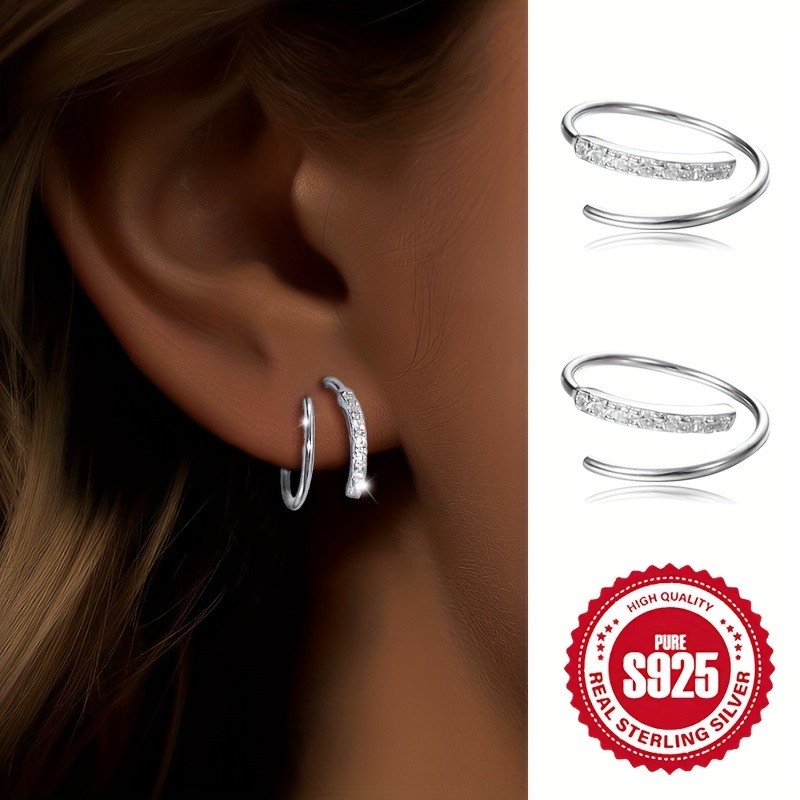 

Elegant S925 Sterling Silvery Spring Hoop Earrings For Women - Sparkling Cubic Zirconia, Hypoallergenic, & Thanksgiving Wear, Thanksgiving