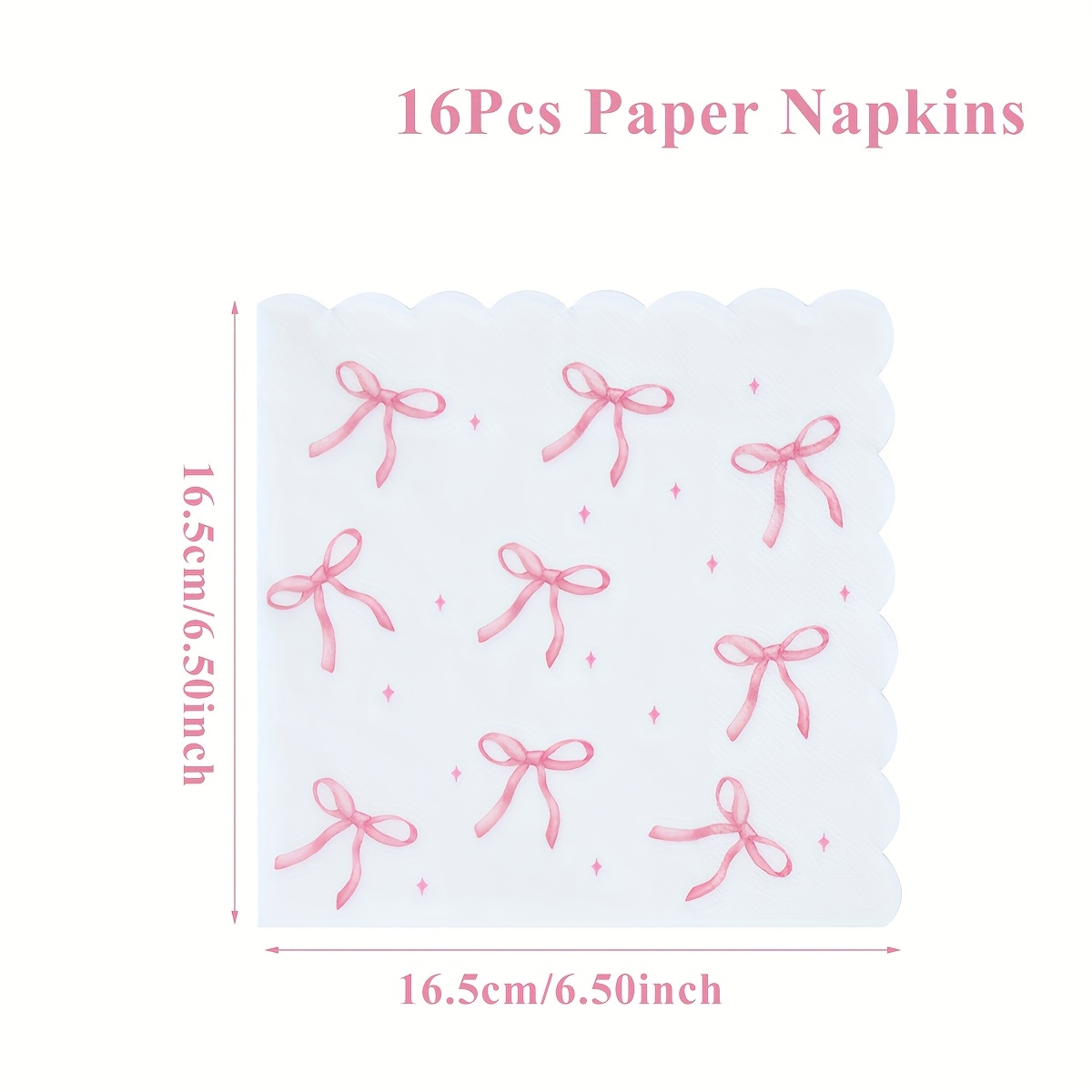 TEMU 16pcs, Napkins, Bow Lace Napkins, White Background Bow Lace Napkins, Disposable Paper Napkins, Bow Theme Party Decoration, Wedding Bride Party