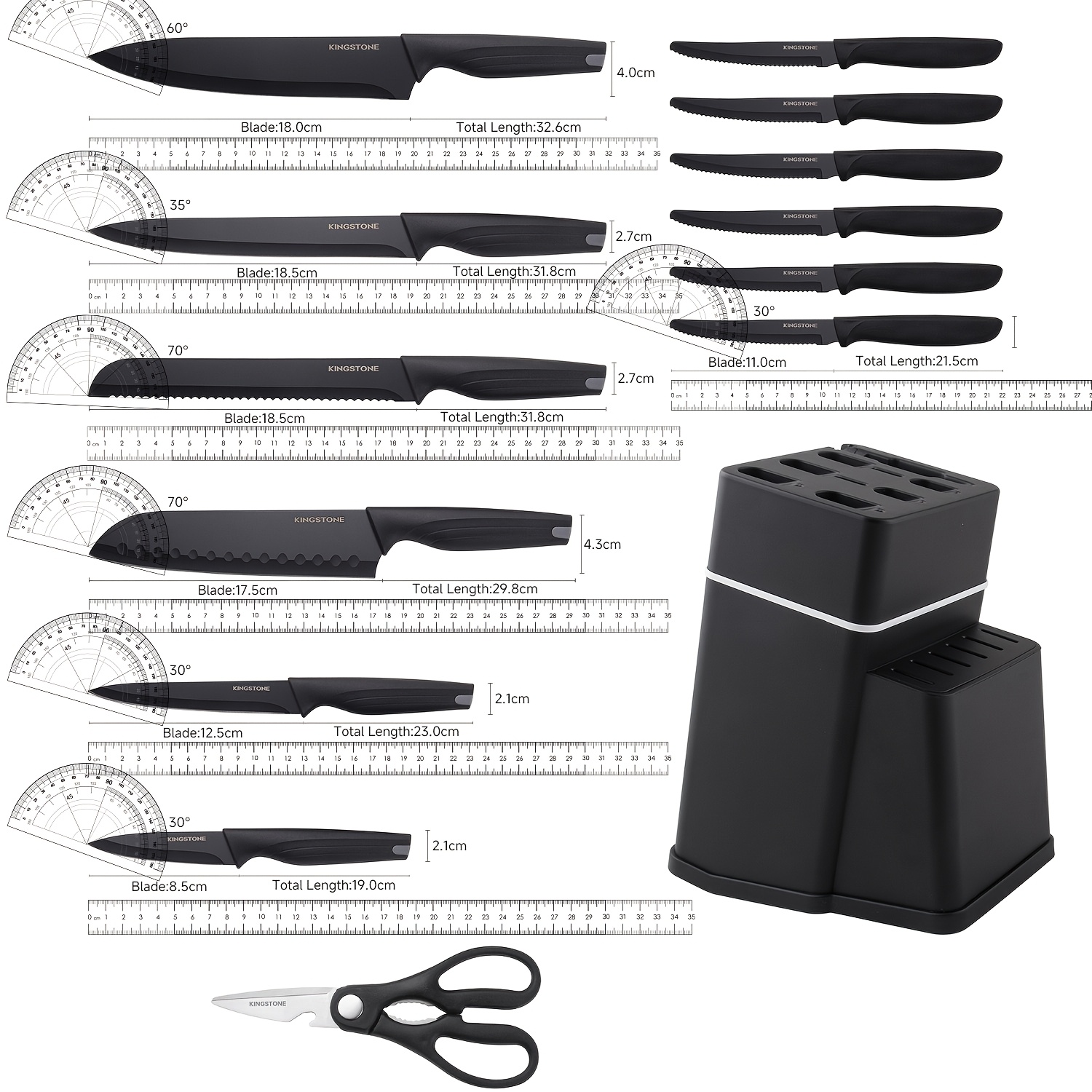15pcs Professional Kitchen Knife Set with a Black Knife Holder, Including Chef'S Knives And Kitchen Scissors, Made of High-Carbon Stainless Steel for Exceptional Sharpness, Suitable for Home And Restaurant Use, Perfect for Christmas And New Year