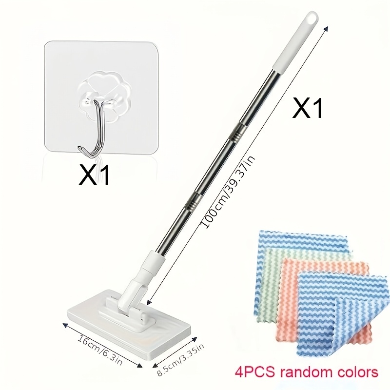E-shop 6-teiliges Set: 1 Mopp-Set + 1 Haken + 4 zufällig farbige Reinigungstücher. Mit Ein-Klick-Gewebewechsel, robustem ABS-Gehäuse, platzsparendem