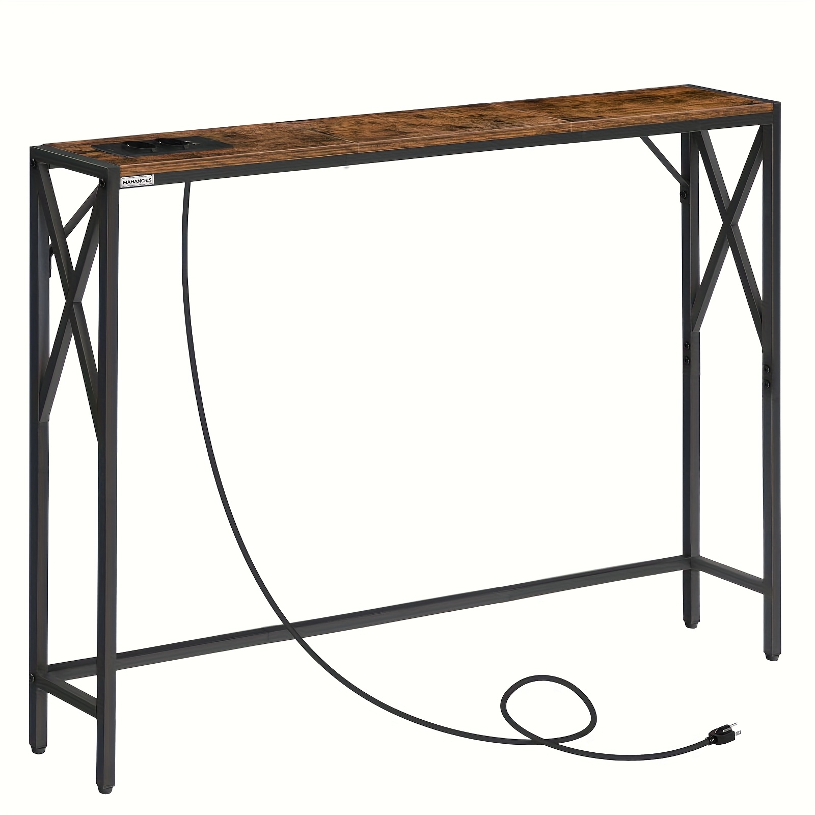 Image of 100cm Entryway Table With Charging Station, Narrow Entryway Table, Hallway Table, Display Table, Side Table, Suitable For Entrance Area, Living Room, Hallway, , Stylish Gray Design