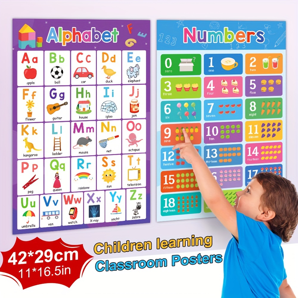 

2 Pcs/set Abc Alphabet Numbers 1~20 Poster Set Toddler Educational Charts Learning And Education Toy For Kid Baby Alphabet Montessori