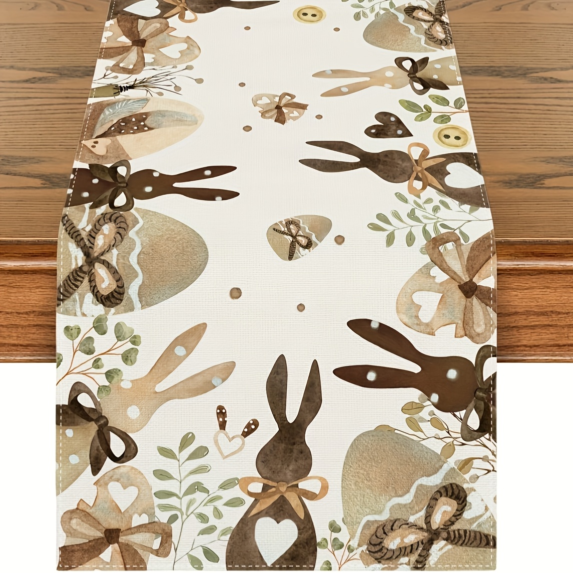 

Easter Bunny Linen Table Runner - Design, Holiday Dining & Party Decor, In 3 Sizes (13x48", 13x72", 13x108"), Bunny Decor