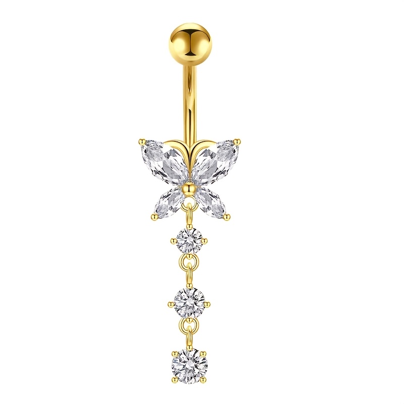 High-Quality Stainless Steel Butterfly Navel Ring, Hypoallergenic