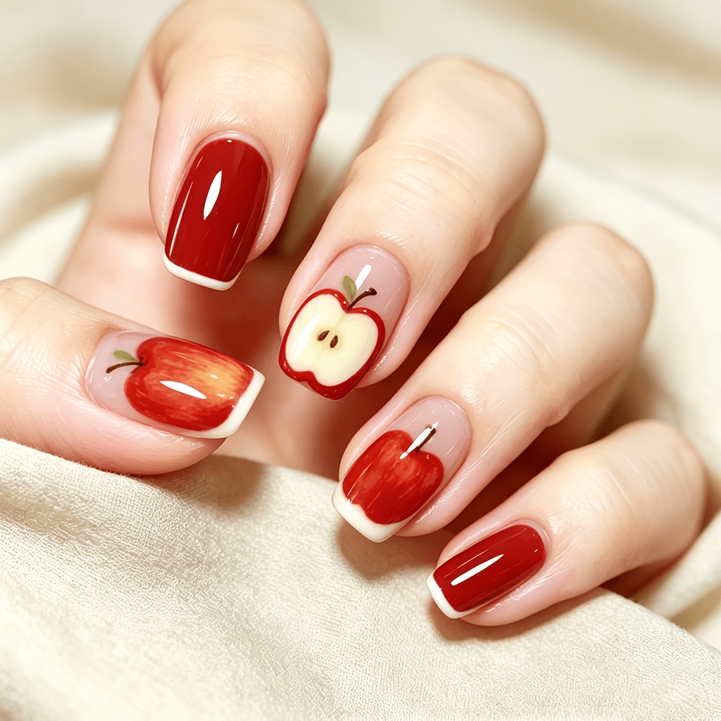 TEMU Apple, Style , Embout Brillant, Courte Longueur, Carrée, 24pcs, Faux Ongles, Stickers d'Ongles à Presser, Ongles Style Y2K, Nail Art Gothique,