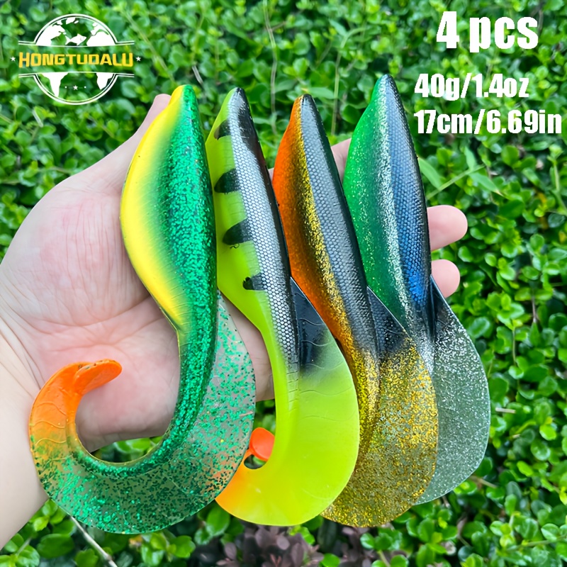 4pcs Giant Trout Soft Bait - 40g/17cm 1.4oz/6.69inch| 3d Wavy Design With Deep | Boat & Sea Fishing Lure | Vibrant Lure For Saltwater & Freshwater Fishing