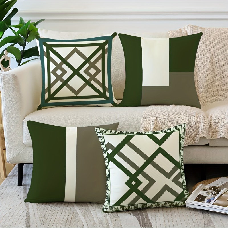 

4pcs Geometric Throw Pillow Cover Green Color Pillow Cases Decorative For Home Bedroom Sofa Pillowcases 18inxhx18inch No Pillow Insert