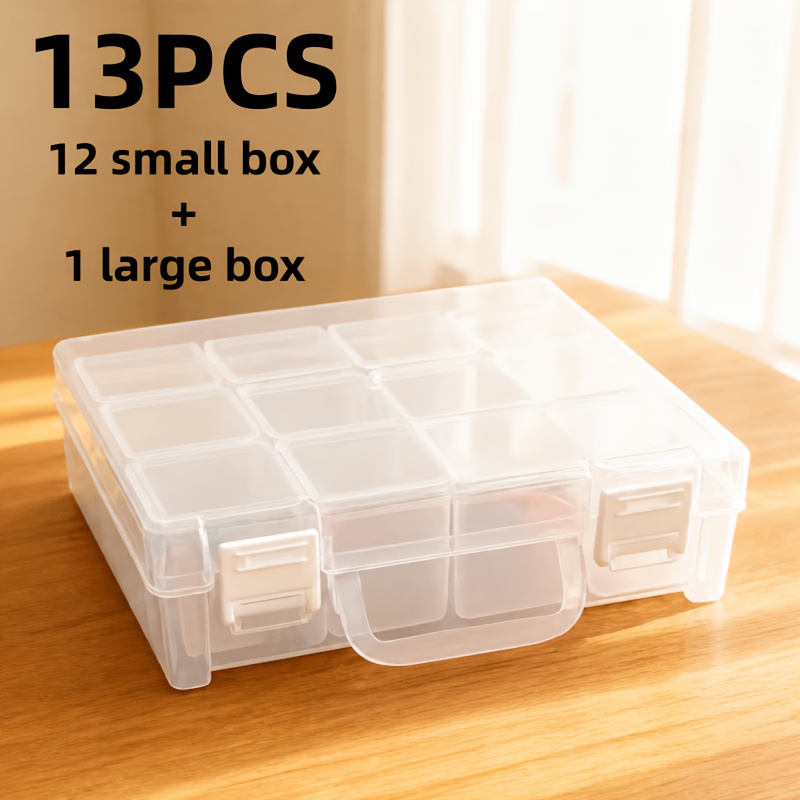 TEMU 13pcs Set: 1 Large Outer Box   12 Small Inner Boxes, Transparent Compartment Parts Storage Box Set, Dust-proof Double Plastic Craft Storage Box.