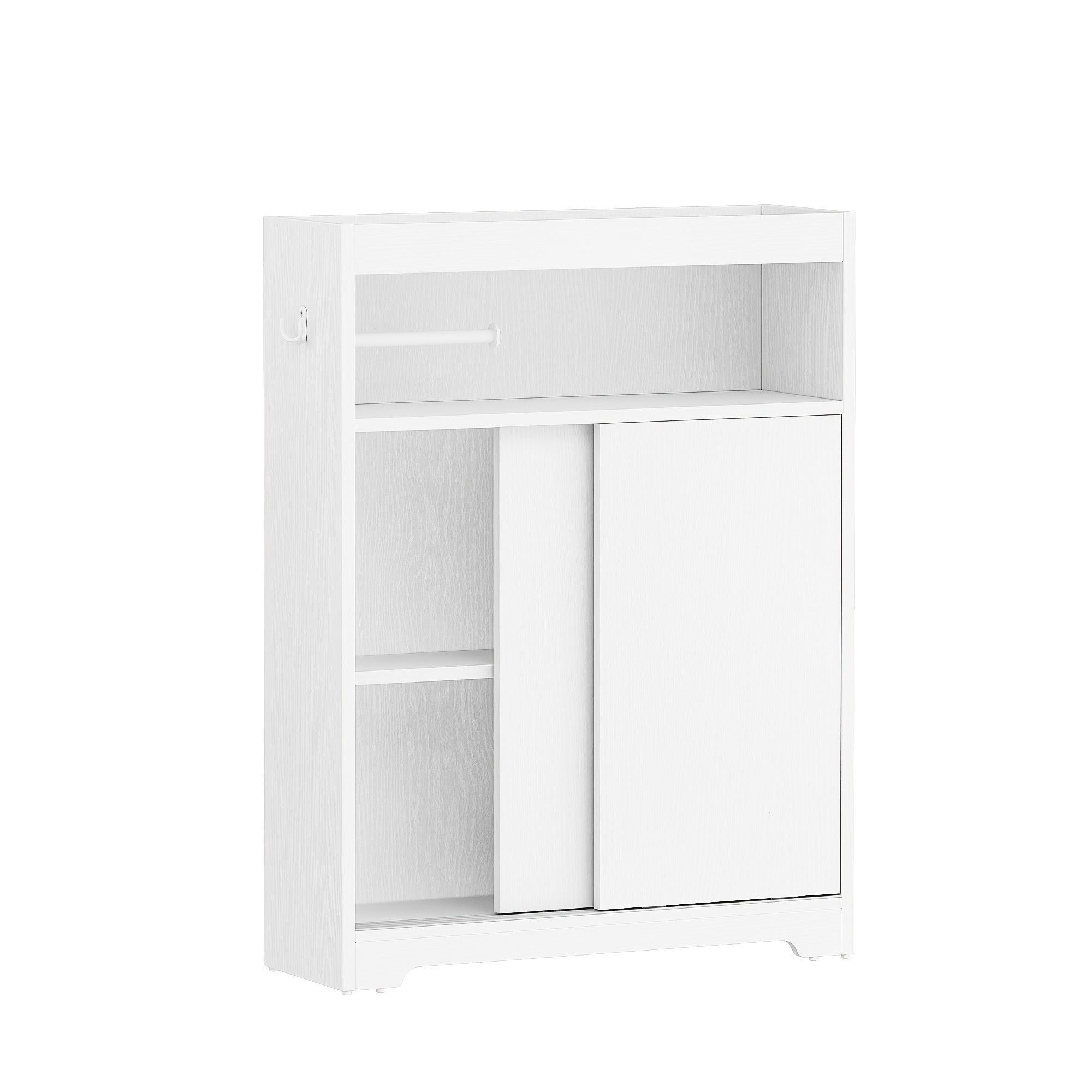 E-shop Weiße Badezimmer-Aufbewahrung, kompaktes Design mit Toilettenpapierhalter und Haken, mit Schiebetür und verstellbarem Regal, Abmessungen 20 x 60