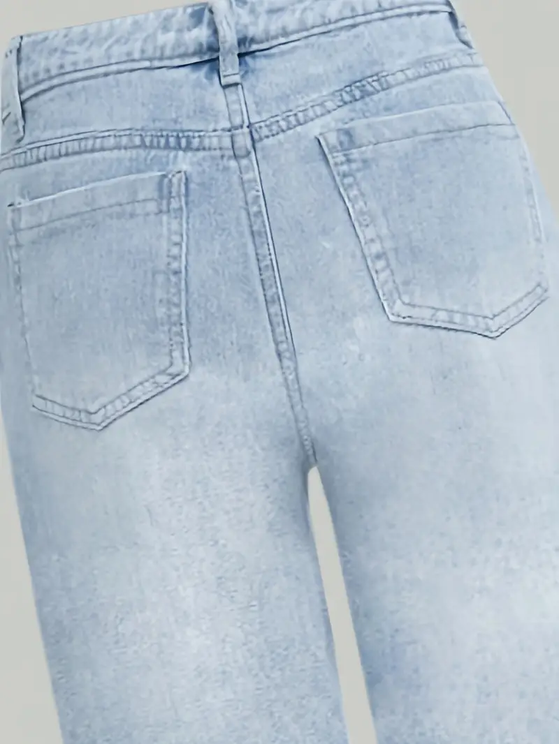 Fashion Blue Ripped Jeans For Girls, High Waist Loose Blue Denim Trousers