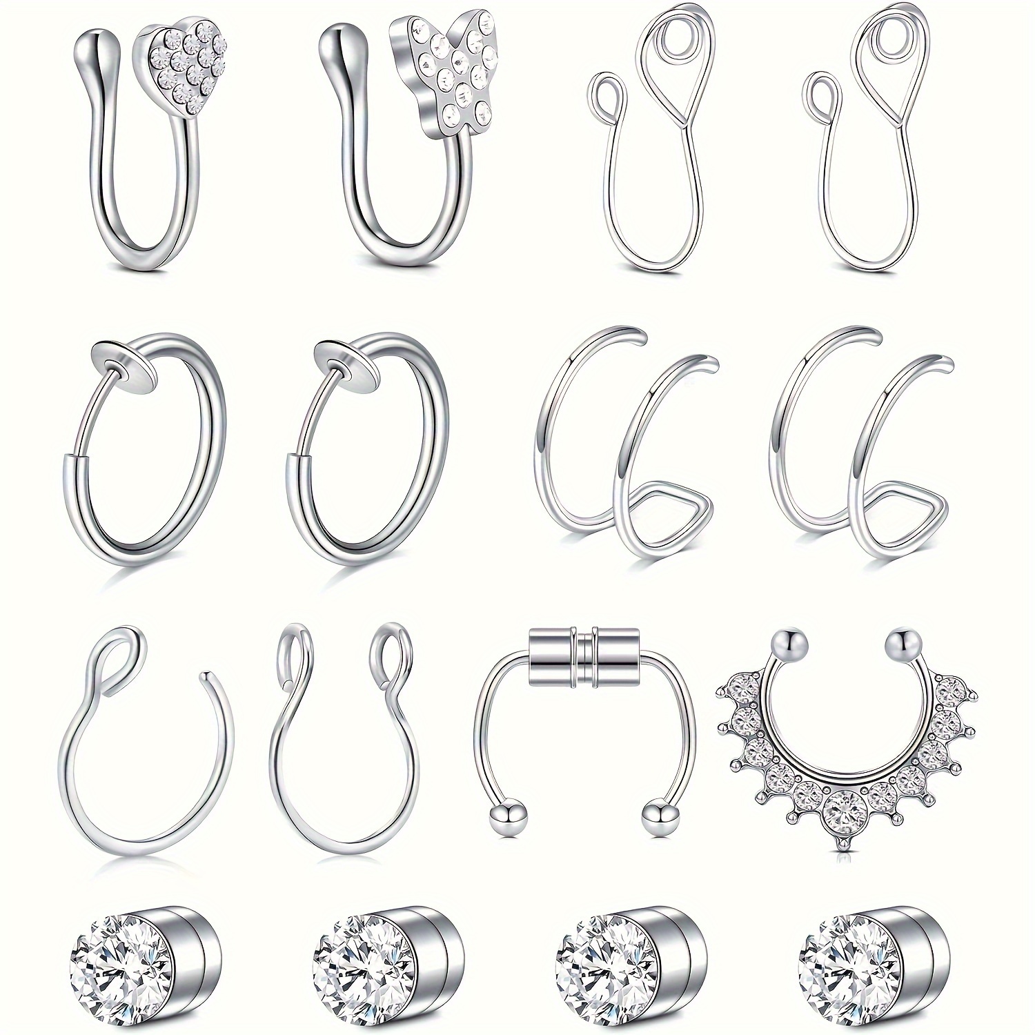 

16pcs Fake Septum Fake Nose Ring Hoop 20g Faux Nose Piercing Hoop Clip On Nose Rings Non Piercing Fake Nose Septum Lip Ear Ring Faux Body Piercing Jewelry For Women Men