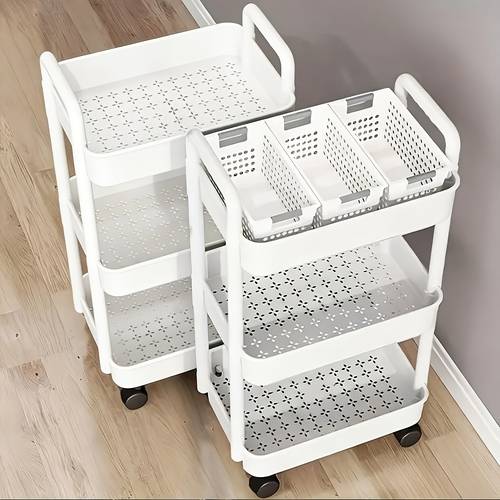 Three-Tier Office Rolling Storage Cart - Easy Assembly Plastic Organizer For Office, Bathroom, Kitchen, RV & Workshop, Space-Saving Multifunctional Modern Minimalist Furniture
