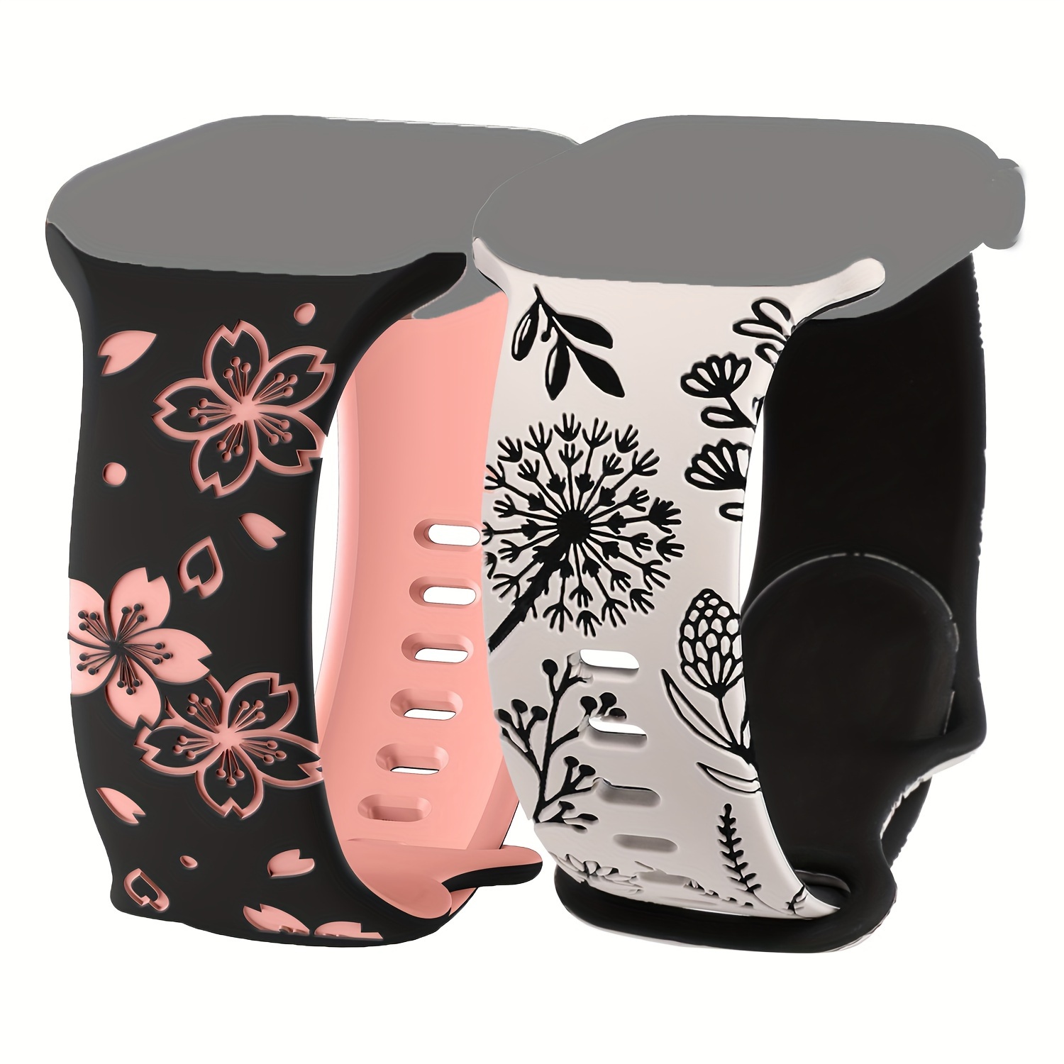 

2pcs Carved Flower Pattern Silicone Watch Strap For Iwatch Series, Two-color Smart Watch Silicone Band