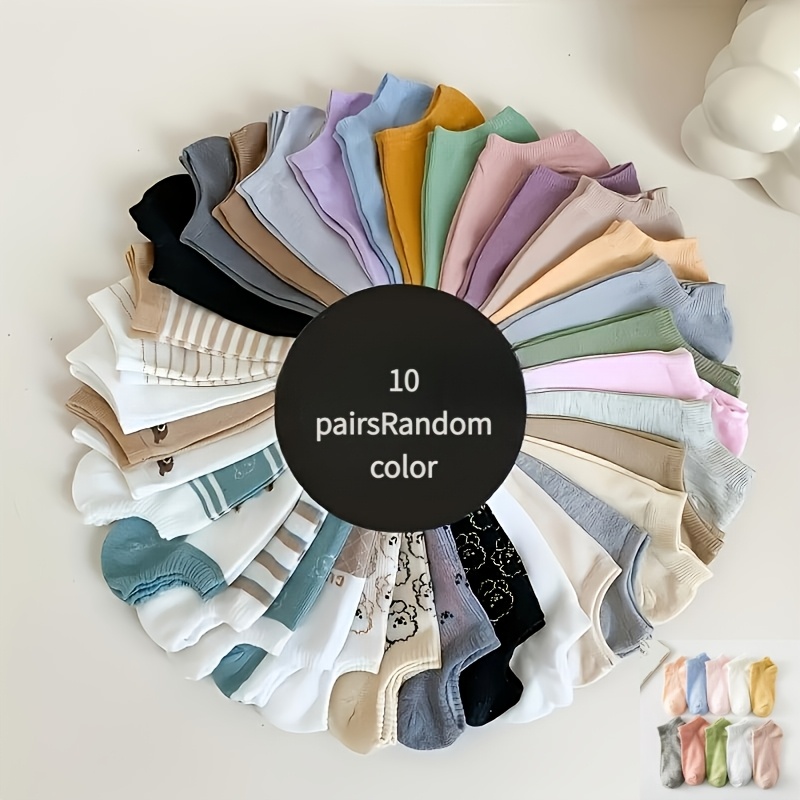 TEMU 10 Pairs (random Colors) Men Women Spring Summer Casual Short Socks, Fashion Dopamine Colors, Comfortable Breathable Elastic Sports Ankle Socks,