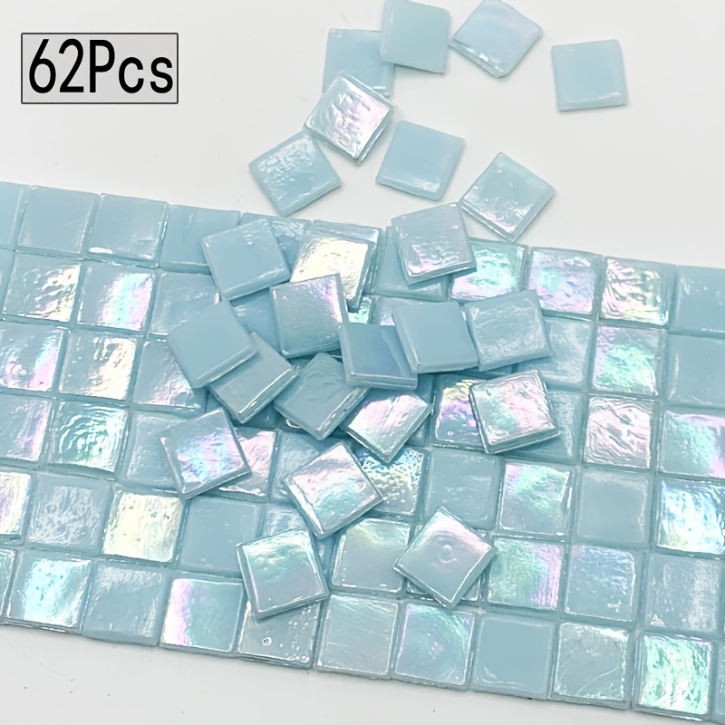 TEMU 62pcs Light Blue Iridescent Ice Jade Mosaic Hot Melt Glass Material Kit Suitable For Handmade Creative Vase, Coaster, And Art Mosaic Crafts