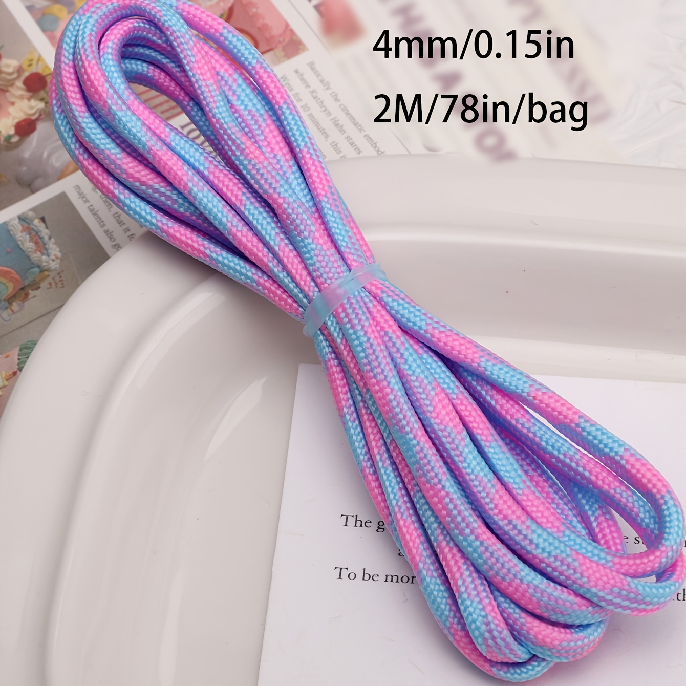 TEMU Corde Lumineuse 4Mm, Corde en Nylon à 7 Noyaux de 2 Mètres de Long, Corde Lumineuse , Corde Tressée pour Bracelet, Corde d' Extérieure, Ligne à