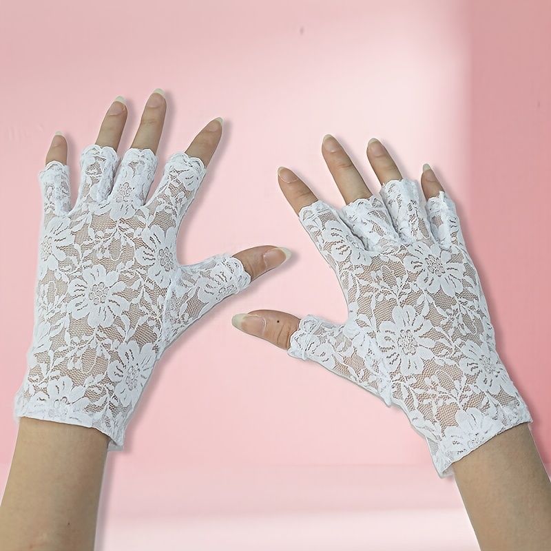 TEMU Summer Women's Lace Half Finger Gloves, Women's Short Floral Gloves, Ceremonial Wedding Decoration Gloves
