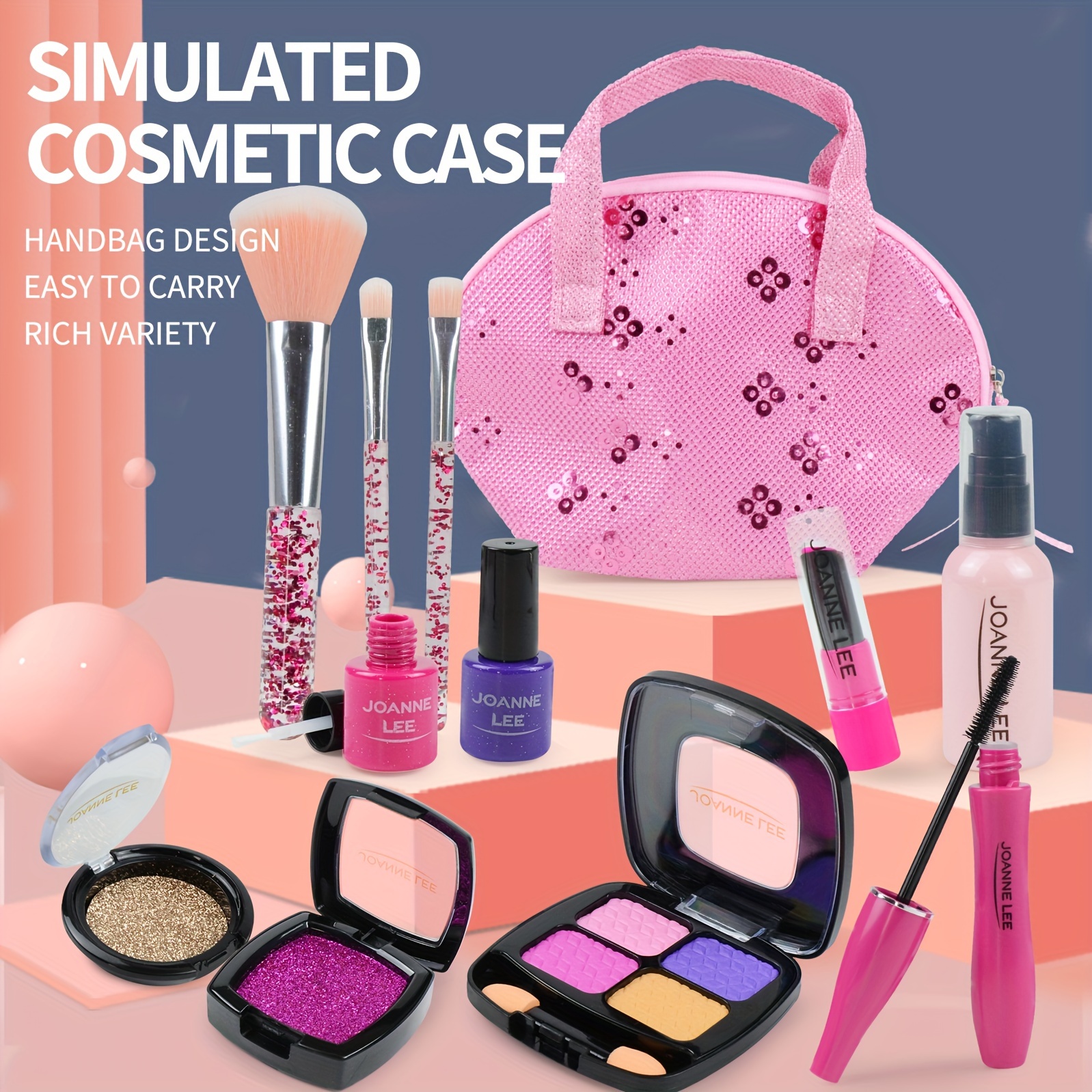 

glamour Playtime" Kids Pretend Play Makeup Kit For Girls - Includes Cosmetic Bag, Ideal Birthday & Christmas Gift, Toy Makeup Set For Toddlers & Little Girls Ages 3-6 (not Real Makeup)