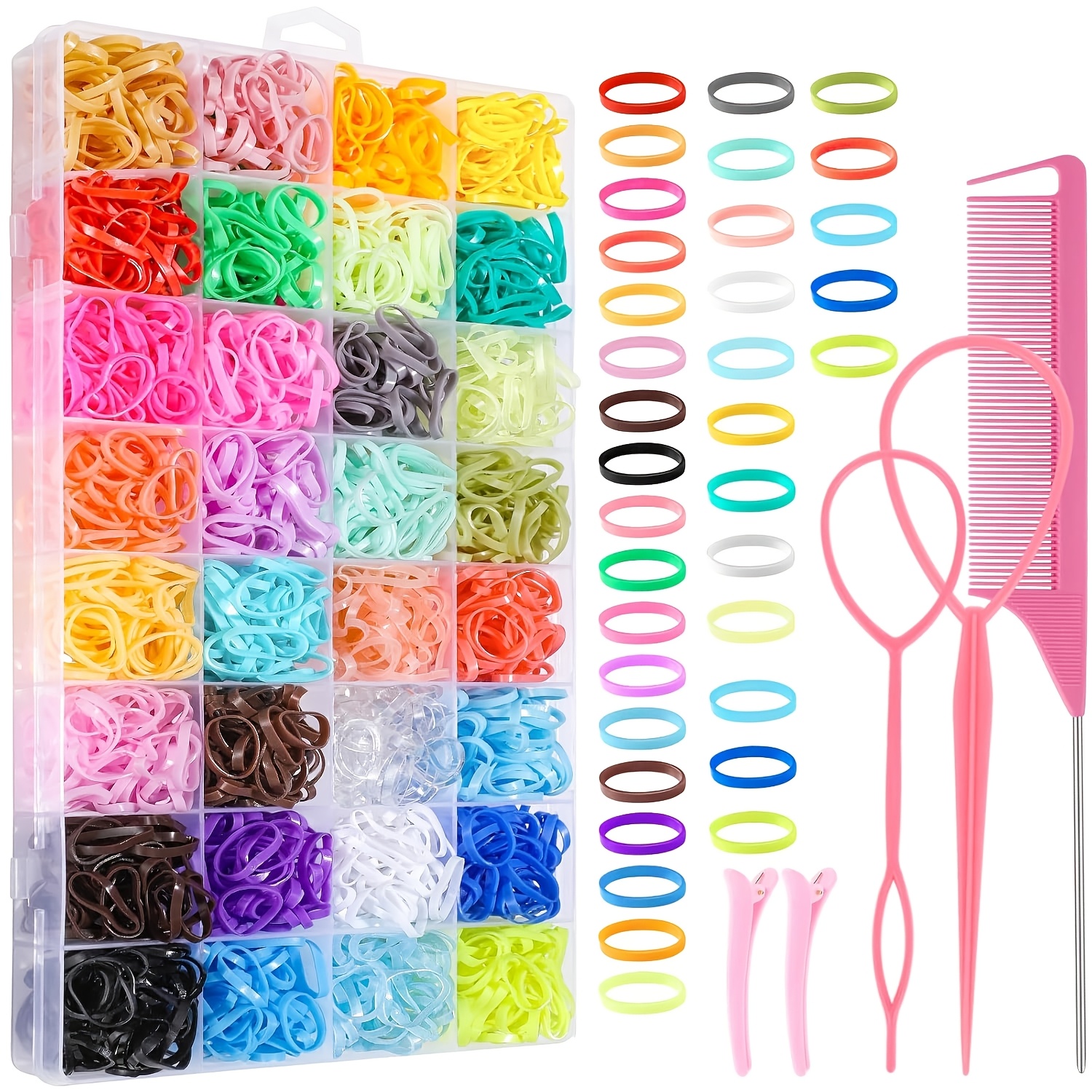 

2005pcs 32 Colors Of Small Hair Bands, Featuring Hairstyle Design Tools, Comes With A Storage Box, Hair Accessory Gifts.