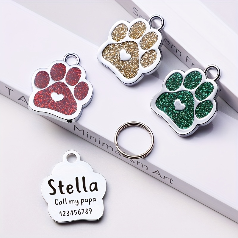 

Custom Carved Pet Id Tag - Stylish Paw , Alloy, Personalized With Your Pet's Name And Phone Number - For Cats