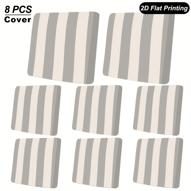 TEMU 8pcs Set Of Gray-white Vertical Outdoor Sofa Cushion Covers, Home Decor Stretch Combination Sofa Cushion Covers, Soft And Comfortable, 2d Flat,