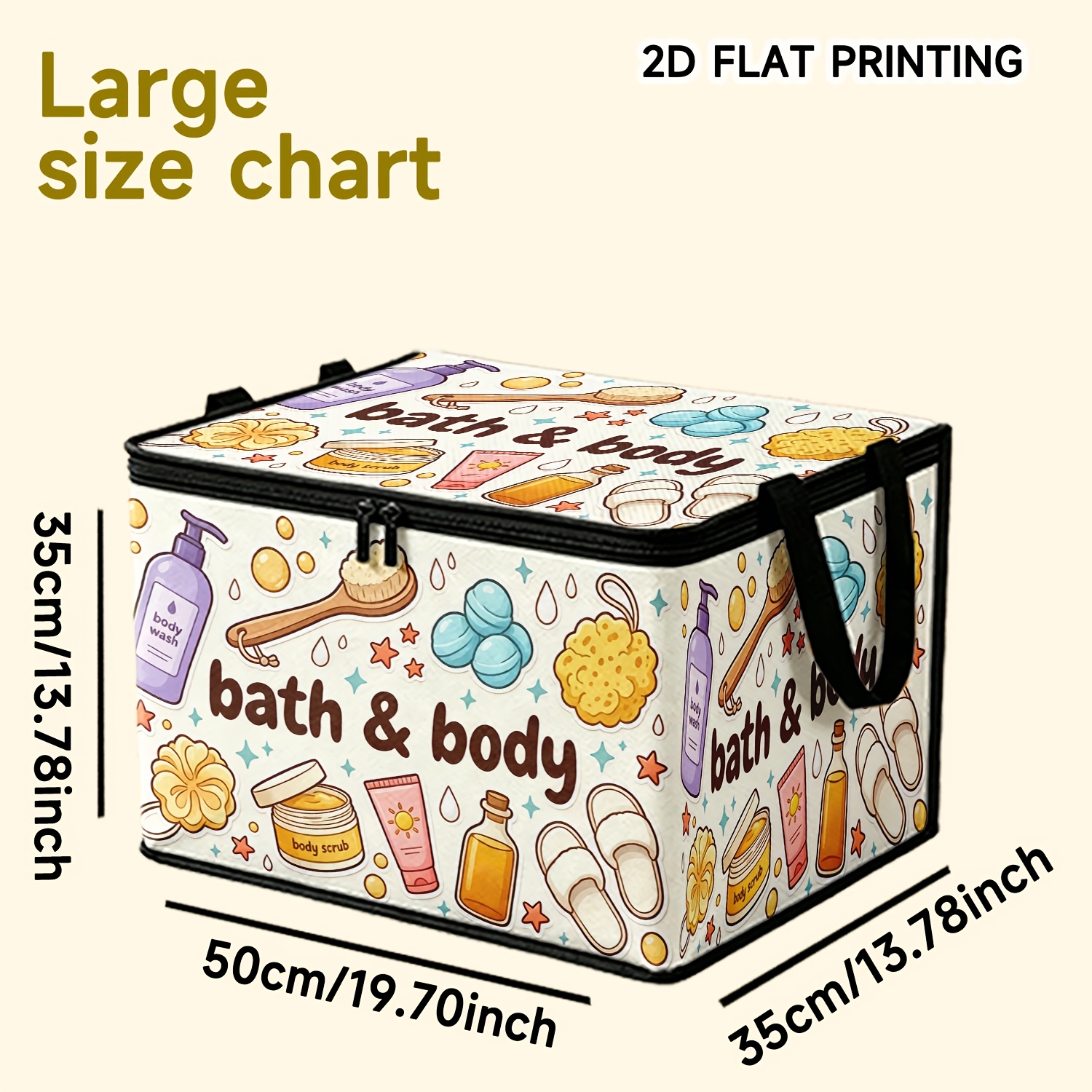 TEMU 1pc Bath & Body Printed Large Capacity Foldable Storage For Box, Can Store Body Wash, Body Lotion, Scrub, Bath Ball, Bath Brush, Essential Oils,
