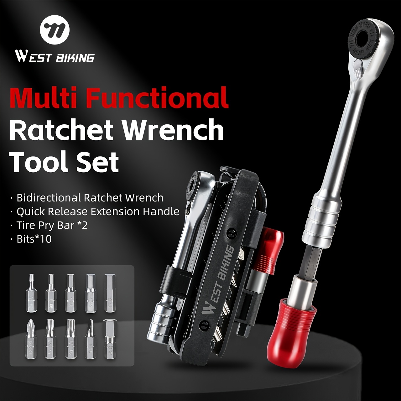 WEST BIKING Multi Functional Ratchet Wrench Set Bike Repair Tool Kit with Screwdriver Bits & Sockets, Bidirectional Ratcheting Hand Tool for Bicycle