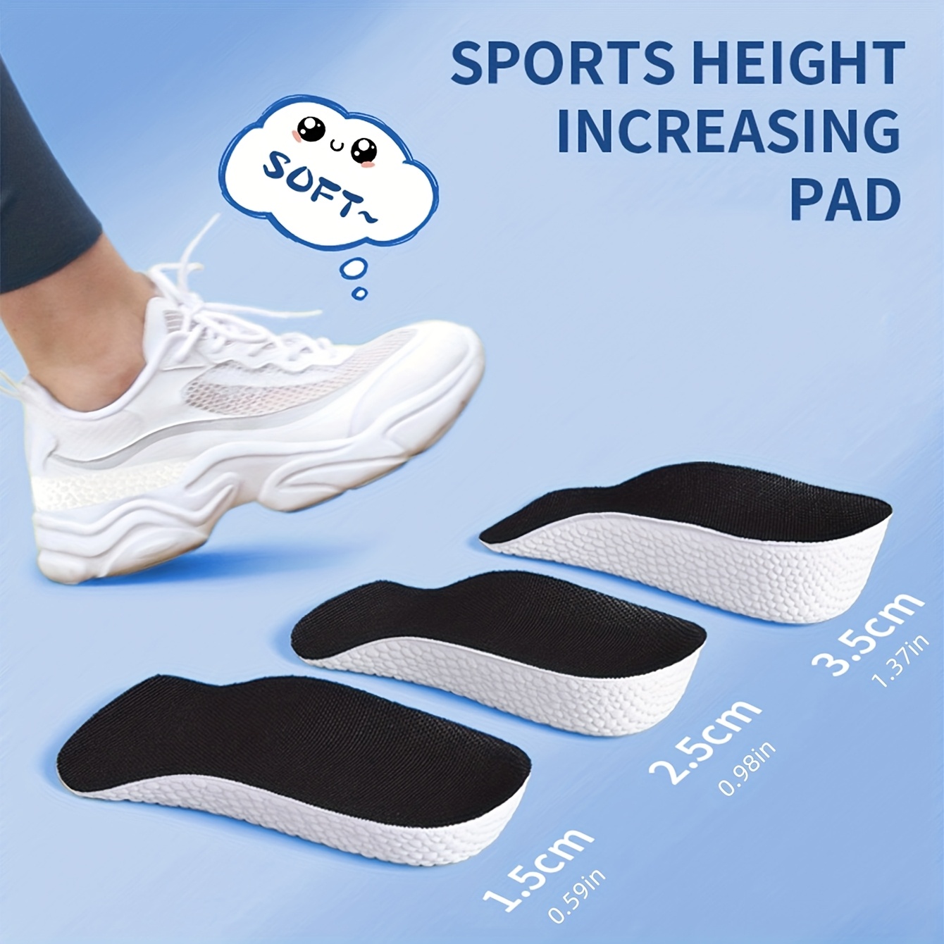 Image of A Pair Of Unisex Invisible Height-increasing Insoles With Arch Support, Suitable For Sports, Outdoor Activities, Weddings, And Other Footwear Additions