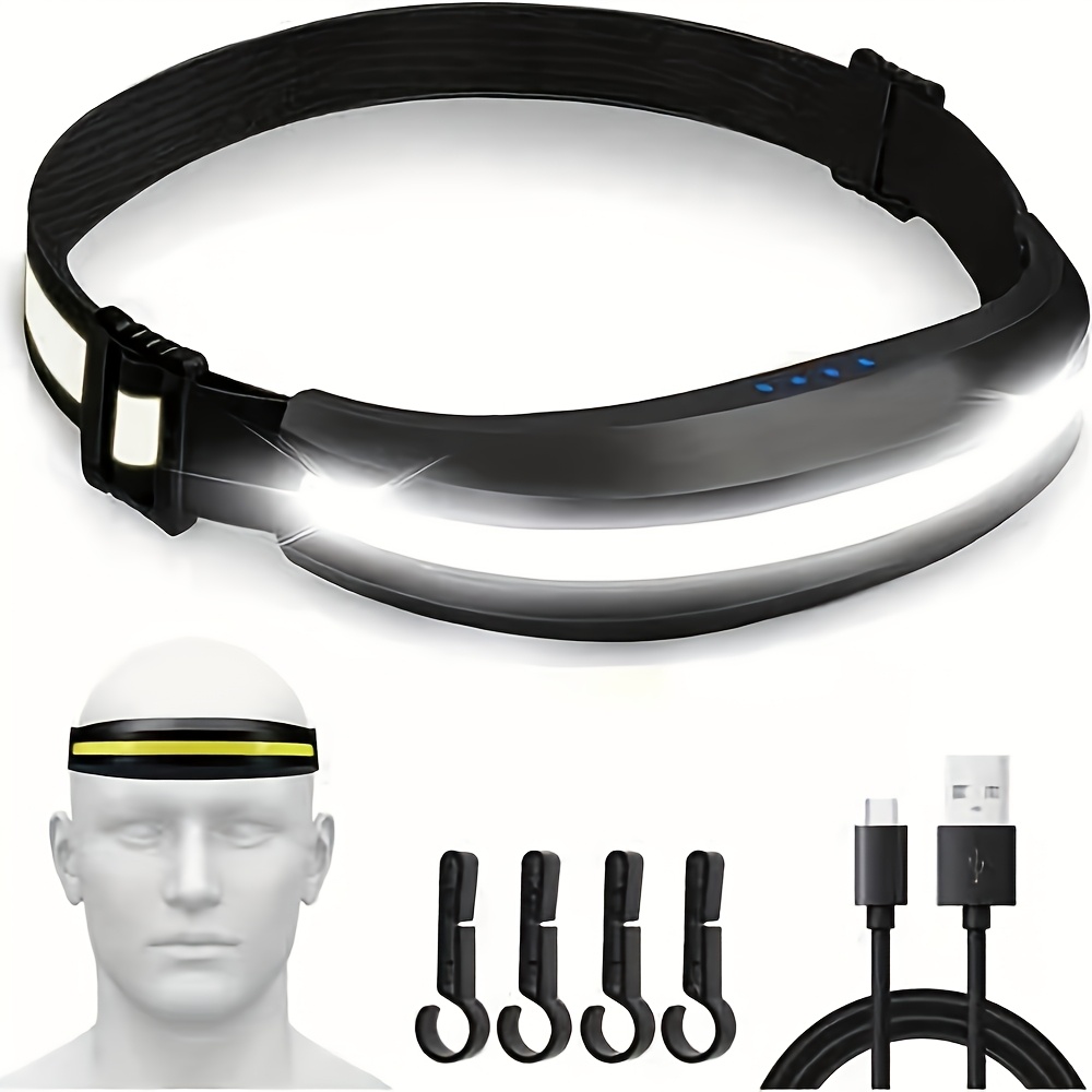 TEMU 1pc Rechargeable Cob Sensor Fishing Headlamp, Ipx4 Led Tactical Torch, Wide-area , Built-in Battery, Usb-charging Headlamp, 4 Lighting Modes,