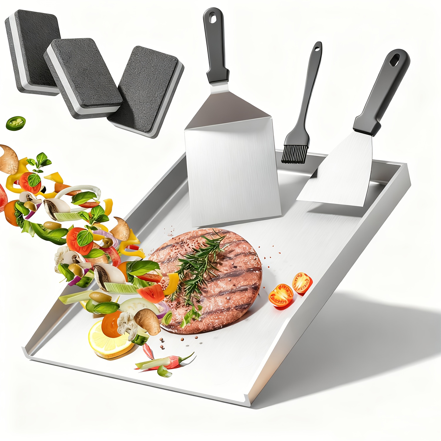 Devesanter BBQ ponev, plinska BBQ ponev s kompletom BBQ lopatic, 4 mm nerjaveče jeklo 304 odporno proti rji, 40 X 30 cm, primerna za kamine, BBQ