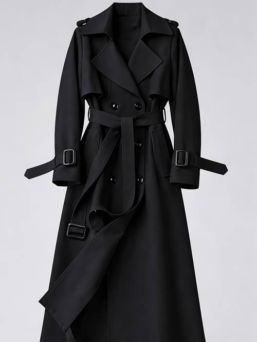 new autumn elegant solid color womens casual trench coat knee length british style ins korean atmosphere outfit double breasted commuting intellectual classic versatile high end sophisticated with fabric