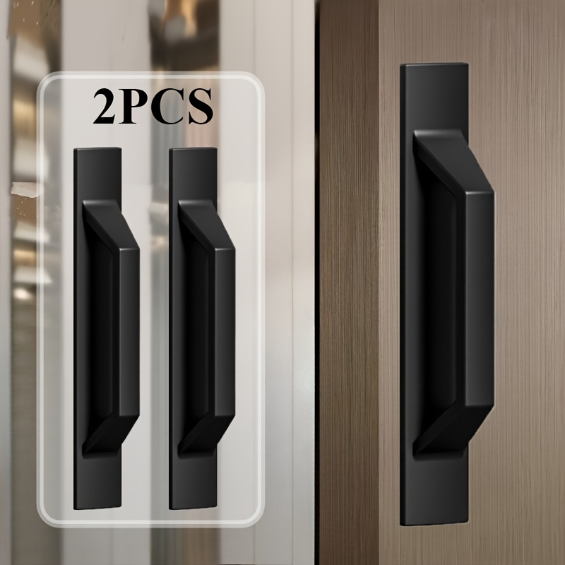 TEMU 4/2 piezas Manijas para puertas correderas sin taladro, a aceite, negro/plata, fácil instalación, adecuadas para gabinetes de cocina, cajones,