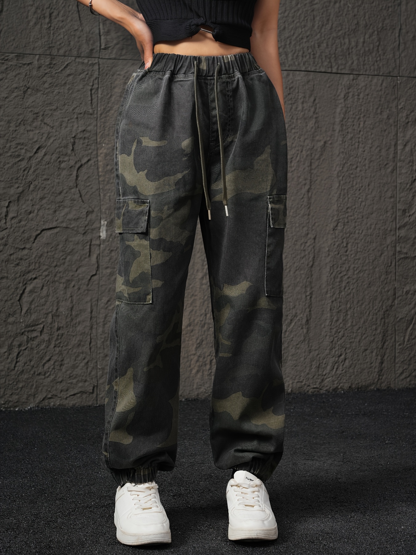 women's camo print jogger jeans elastic drawstring waist Temu Canada