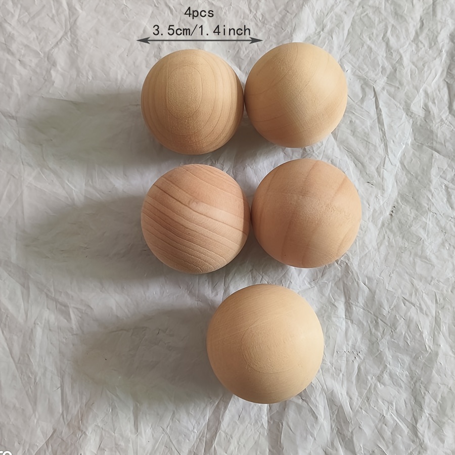 Image of 4pcs 3.5/4/5cm Large Size Wood Ball Decorative Beads Wood Round Ball Craft Beads Wooden Beads Additions Charm No Hole For Craft Projects