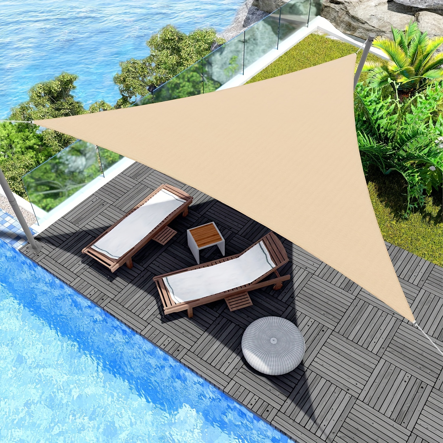 

1pc 3*3*3m Outdoor Sunscreen Triangle Sunshade, Beach Garden Swimming Pool Camping Sunshade Cloth Waterproof Canopy