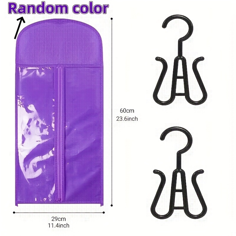 TEMU 3pcs Wig Storage Bag Set, Suitable For Organizing And Storing Hair Accessories&mdash;includes 1 Large 23.62-inch Pouch And 2 Hangers, An Essential Tool