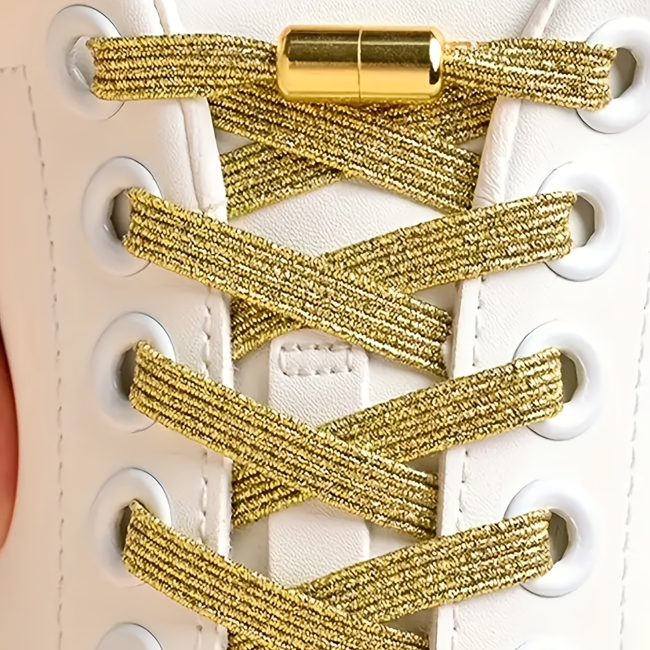 TEMU 1 Pair Elastic Shoelaces - Golden Colorful Fashion Shoelaces, Durable Fabric For Casual Sneakers, Athletic Shoes & Everyday Footwear, Shoelaces
