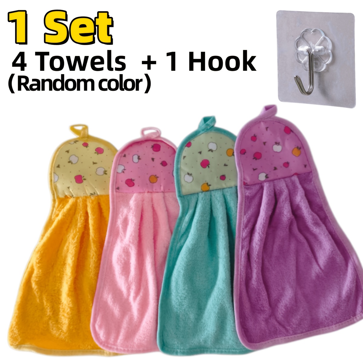 TEMU 5pcs Set (including 4 Towels/random Color + 1 Hook) Super Water-absorbing And Quick-drying Microfiber, Kitchen And Bedroom Cleaning Rag - Rich -