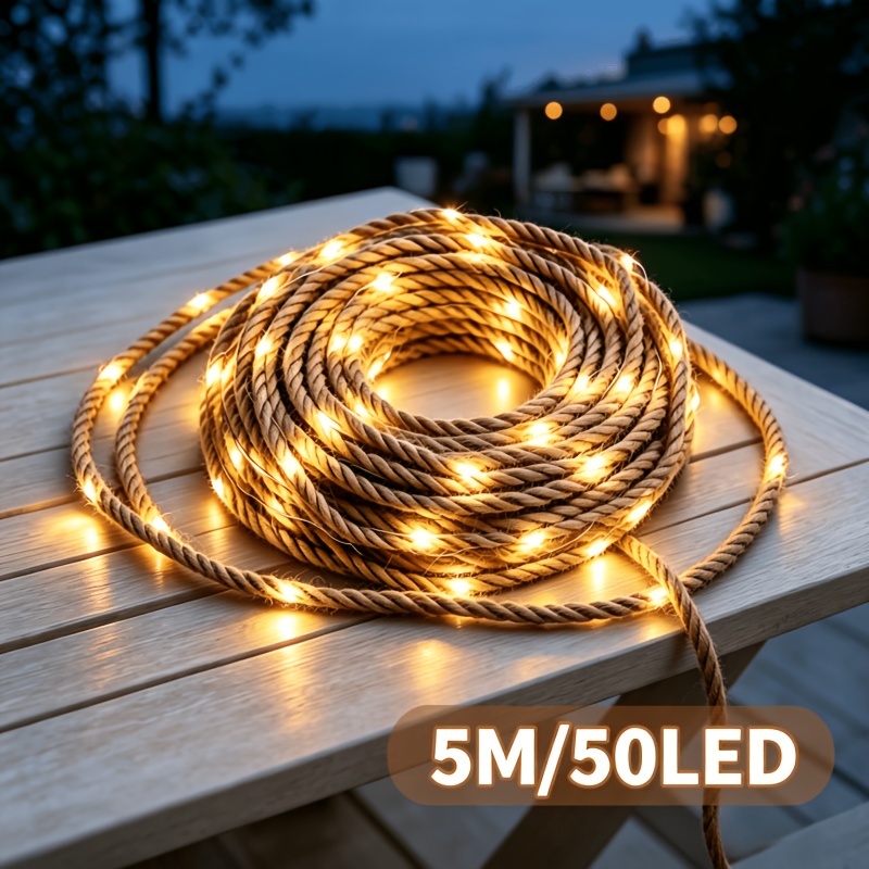 TEMU Vintage Solar Rope String Lights, Warm White Solar Fairy Lights With 8 Lighting . Outdoor Decorative Lights For Festivals, Suitable For Wedding
