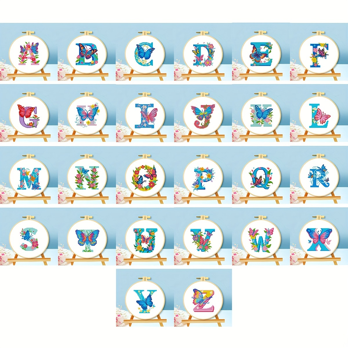 

1 Set Of Printed Kit With 26 English Letters, Embroidery, 11ct Medium Grid Three-thread Embroidery, 20*20cm, Beginner Kit, Diy Package