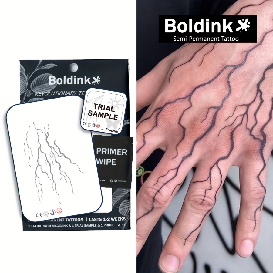 

Boldink Revolutionary Semi-permanent Tattoos - Waterproof, Realistic Lightning Designs With Natural Plant Formula, Long-lasting & Durable Fake Tattoo Stickers