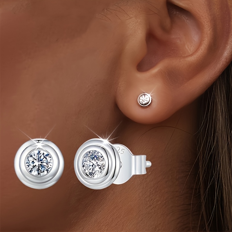 E-shop 1 Paar Elegante Runde Ohrstecker für Frauen - Funkelnder Synthetischer Zirkonia, Kupferstecker, für Hochzeiten & Valentinstagsgeschenke,