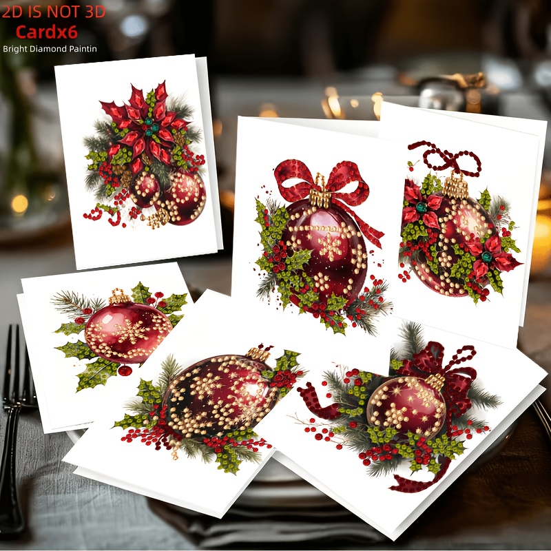 TEMU 6pcs Diy Rhinestone Greeting Cards With Irregular & Round Drill Cards Suitable For Holidays, Christmas, New Year Gifts - Complete Craft Kit With