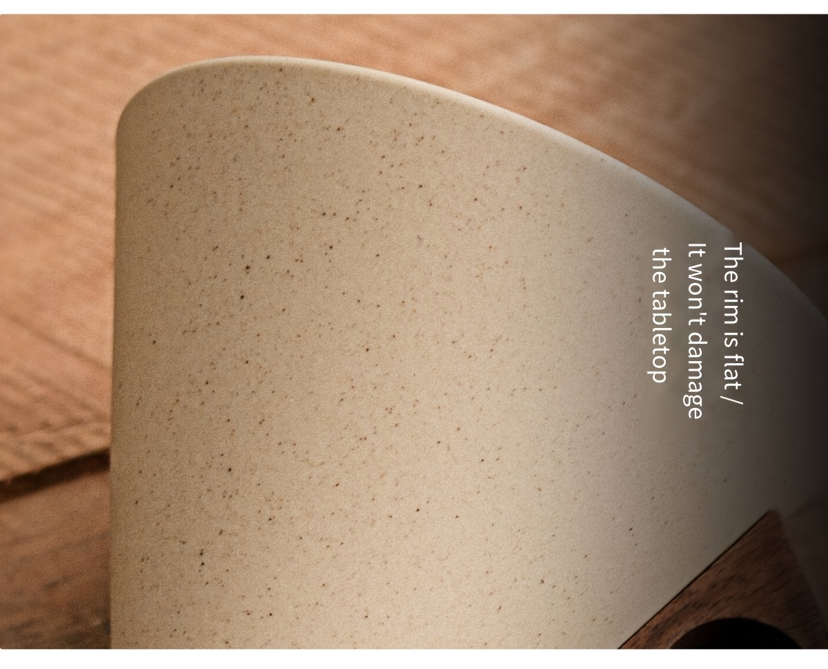 1 Thick Ceramic Handmade Coffee Cup with Wide Spout, Funnel Shape and Genuine Wooden Handle & Coaster Set for High-End Home Office Café Use - Ideal as a Present